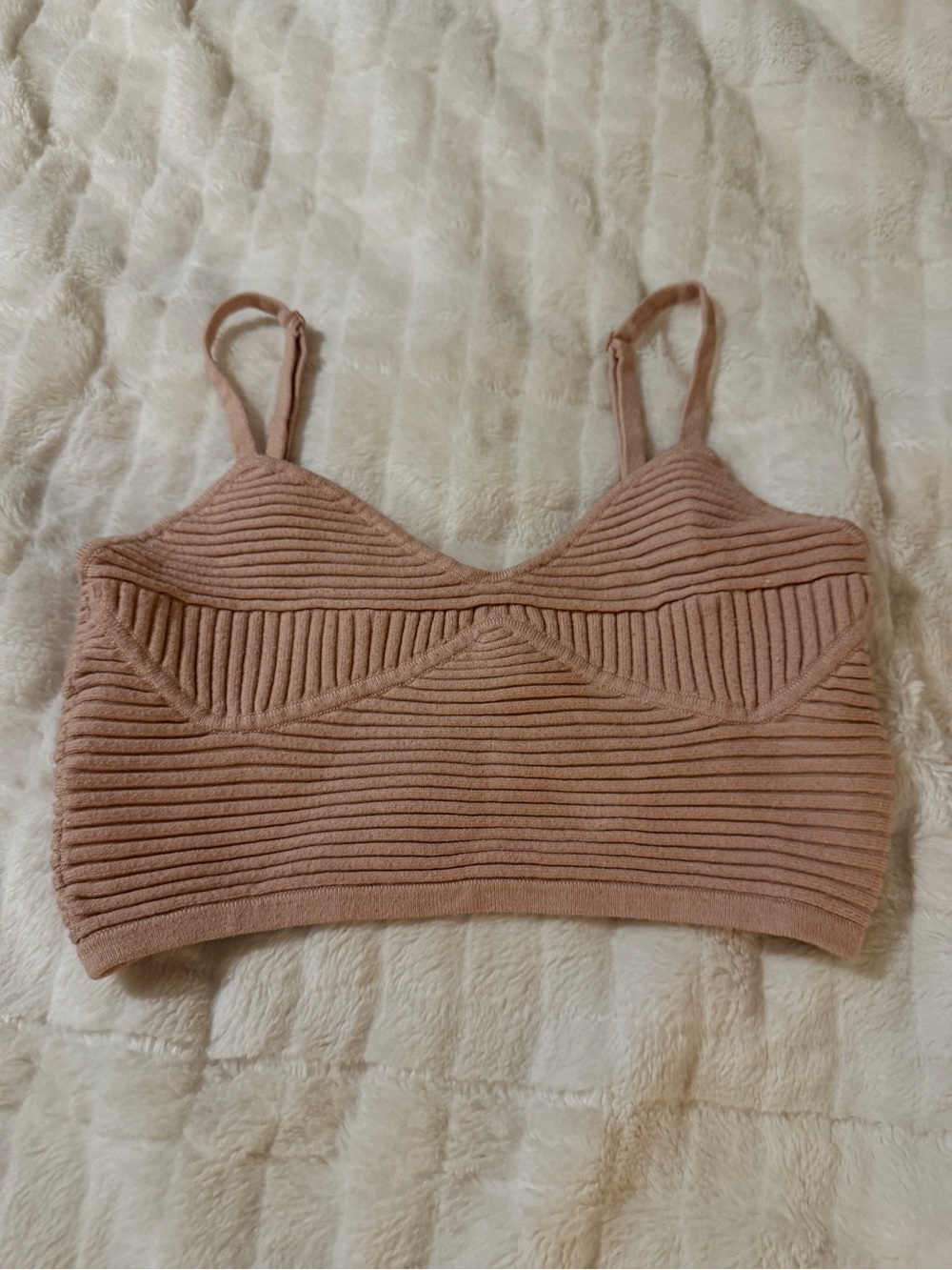 Aerie Textured Rib Knit Crop Top Blush Pink Corset Style- S